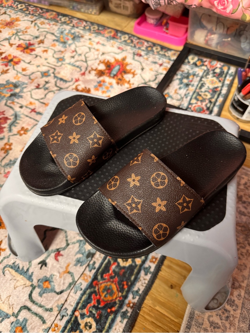 Brown Logo-Print Slide Sandals - ladies